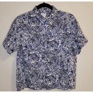 SIGRID OLSEN Woman's 100% Linen Top Floral Design Botton Blouse Sz Sm